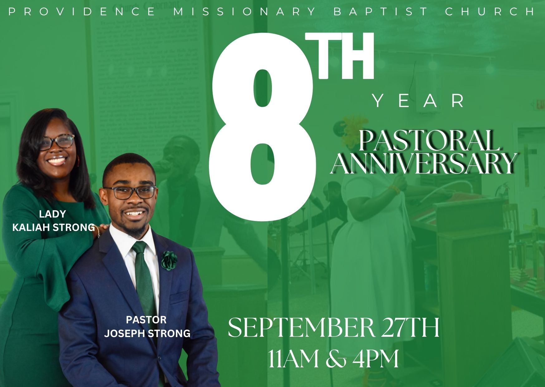 Pastor & Lady Strong’s 8th Pastoral Anniversary flyer